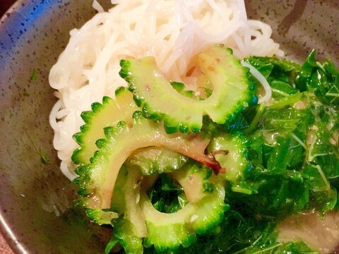 モロヘイヤとゴーヤのゴマだれそうめん♩